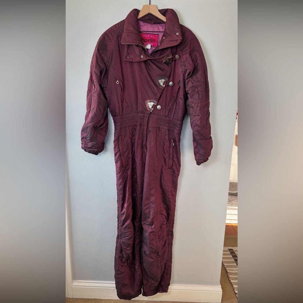 Vtg Kaelin Skiing Finesse Snowsuit Purple Snow Bib Thermal Y2K 80s 90s Womens 14